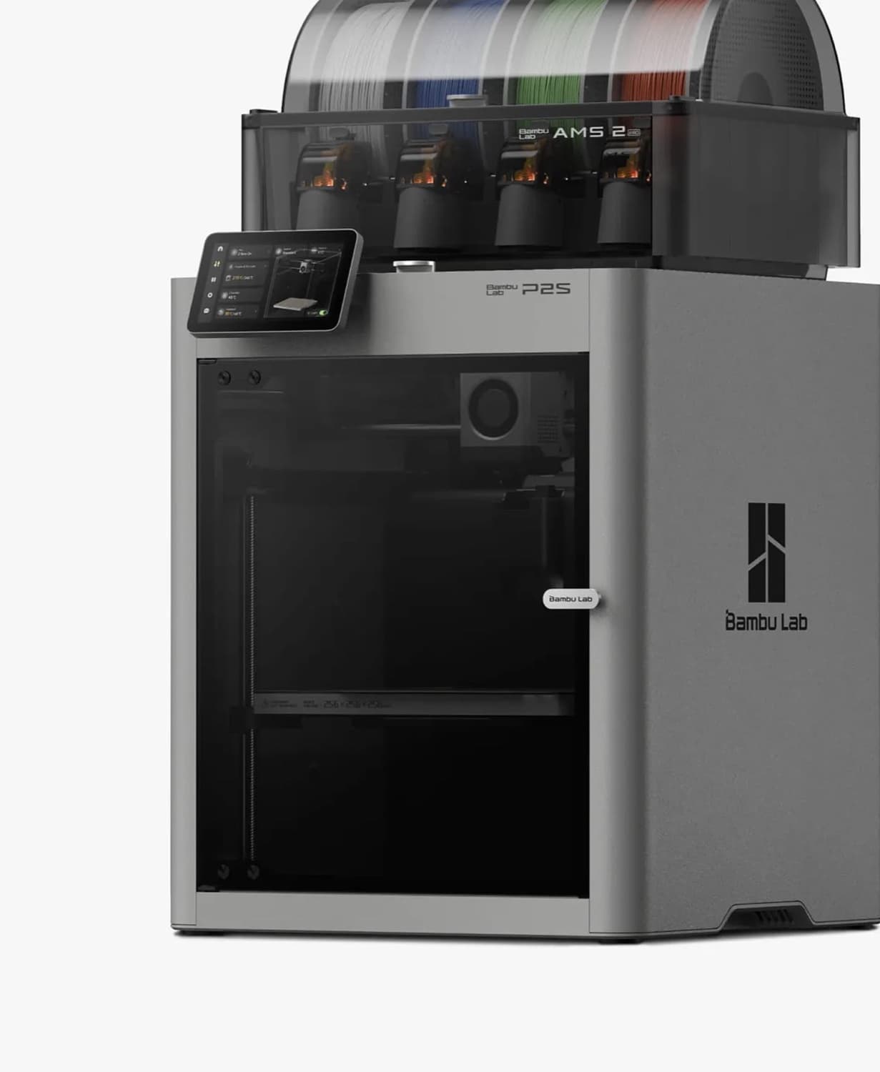 نمای سه‌ربع پرینتر Bambu Lab P2S Combo همراه واحد متریال